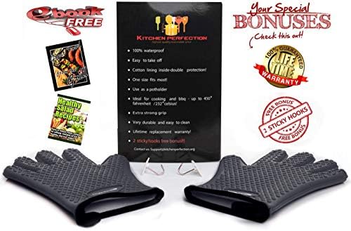 KITCHEN PERFECTION Silicone Smoker BBQ Gloves - Heat Resistant Oven Mitts
