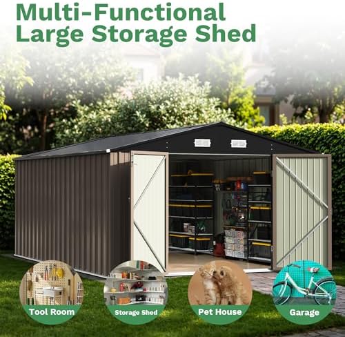 Patiowell 10x14 FT Outdoor Storage Shed, Brown