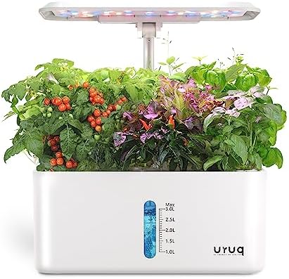 URUQ 8 Pods Hydroponics Growing System with LED Grow Light - White