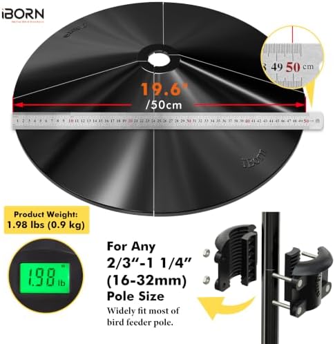 iBorn Squirrel Baffle for Bird Feeder Pole, 19.6” Oversized Baffle, Squirrel Defender, Bird Feeder for Outdoors Protector, Polycarbonate(PC), Pack of 2, Black