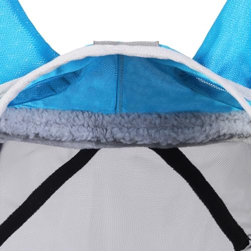 Harrison Howard CareMaster Pro Luminous Horse Fly Mask Large Eye Space Long Nose with Ears UV Protection for Horse Sky Blue XL Extra Full