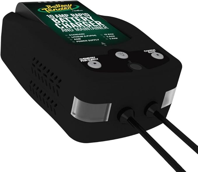 Battery Tender 10 AMP 12V Battery Charger and Maintainer - Automotive Switchable 10 AMP / 6 AMP / 2 AMP - Selectable Chemistry Standard Lithium AGM - Cars SUVs Trucks – 022-0229-DL-WH