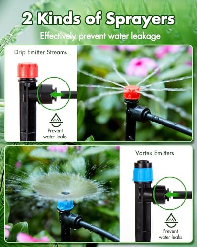 95.5FT Drip Irrigation System Kits - Automatic Garden Watering Sprinkler with 1/2 & 1/4 inch Tubing Hose Patio Misting Plant Irrigation Water Equipment Quick Connector for Greenhouse Flower Beds Lawn
