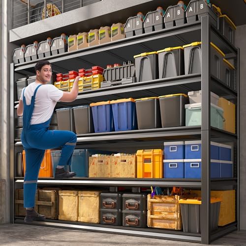 REIBII Garage Shelving 48.2" W Storage Shelves 3000LBS Metal Shelving Heavy Duty Adjustable Metal Shelf 5 Tier Pantry Shelves for Basement Warehouse Supermarket 72.2" H x 24.2" D x 48.2" W, 4 Pac