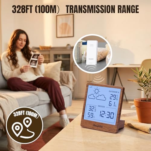 Raddy WF-50T Wireless Weather Station, Dark Wood Frame