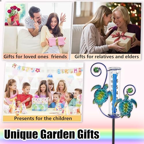 JOYBEE Turtle Rain Gauge Garden Decor, Accurate Rain Gauges Outdoors，Rain Gauge for Yard with Stake, Decorative Rain Measure Gauge for Garden, Deck, Lawn with Large Numbers