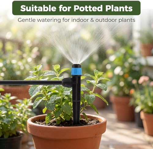 30 PCS Drip Irrigation Emitters with Stakes, 1/4 in Push-to-Connect Drippers, Adjustable 360° Water Output for Garden and Plant Watering(Color:Bule)