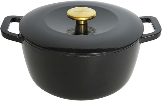 Enamel Cast Iron Dutch Oven with Lid,Dual Handles,Heavy-Duty Cookware for Sourdough Bread Baking,Braising,Stews,Roasting,Oven Safe up to 500° F,7QT,black