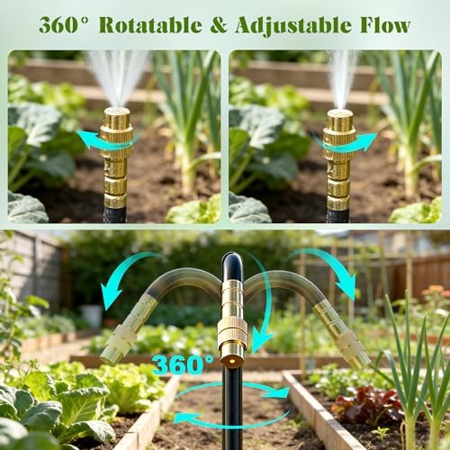 Drip Irrigation System for Garden, Automatic Watering System with Adjustable 360° Copper Spray Nozzles, DIY Drip Irrigation Kit for Yard, Lawn, Greenhouse, Raised Beds & Potted Plants (30FT)