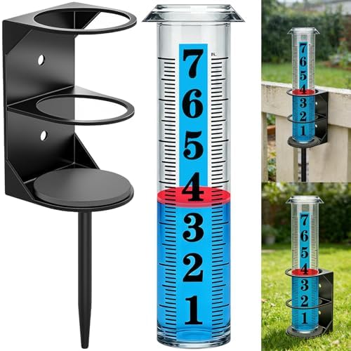 YZDTECH Rain Gauge Outdoor, Accurate Rain Gauges Outdoors Best Rated with Metal Rack Holder, Large Water Gauge with Red Float, Water Rain Meter with Thickened Plastic Large Font Tube for Yard Garden