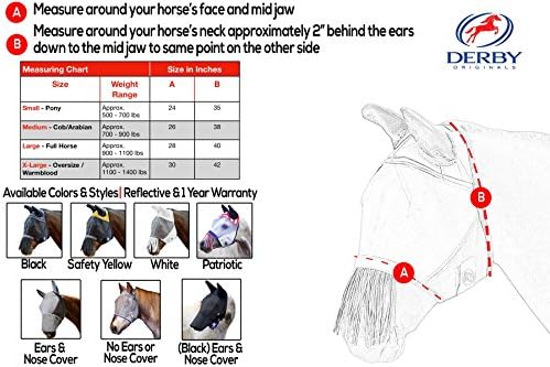 Derby Originals Reflective Safety Horse Fly Mask with Ears and Nose Cover Fringes