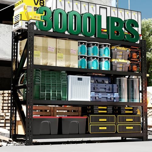 4 Tier Heavy Duty Garage Shelving,Industrial Shelving Built for Maximum Weight,Garage Storage Racks Heavy Duty Steel Shelves,Large Capacity Metal Rack for Warehouse,Shop,Basement