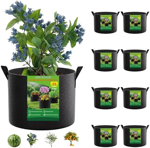 FEED GARDEN 25 Gallon Plant Grow Bags 8 Pack 300G Fabric Pots with Handles