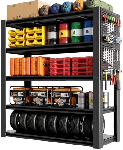 SAWJEC 47" W x 72" H x 24" D Heavy Duty Garage Shelving Unit with Pegboard