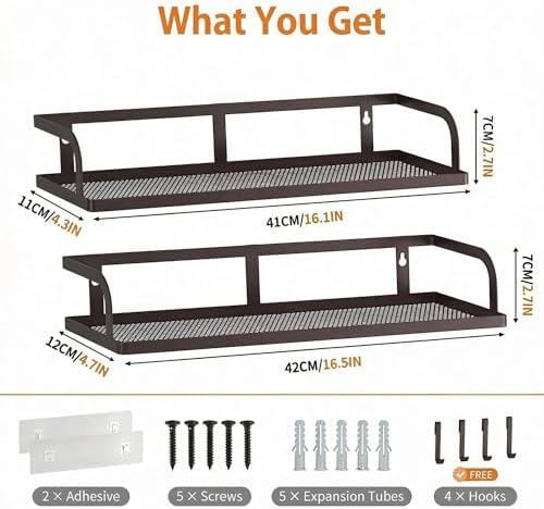 PUSDON 2-Pack 16.5" Extra Long Slim Hollowout Shower Caddy, Wall Mount Spice Rack & Bathroom Organizer, Mesh Bottom Cabinet Door Shelf Holds 50LBS - Vintage Bronze, Hollowout
