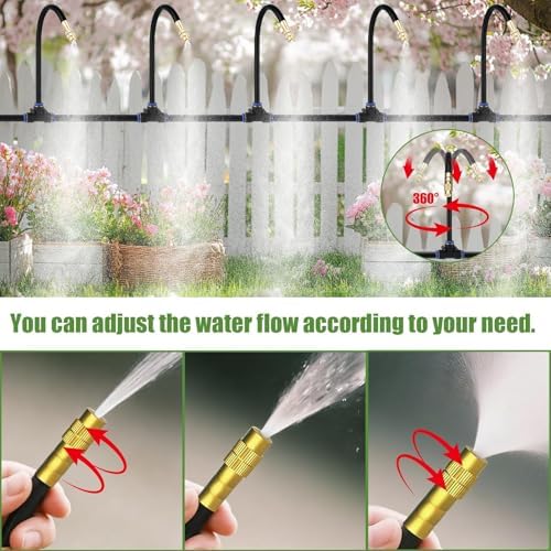 Kalolary 1/4" Drip Irrigation System, Garden Watering System with 16pcs Adjustable Copper Nozzles Automatic Atomizing Watering Sprinkler System for Yard Lawn Outdoor Irrigation