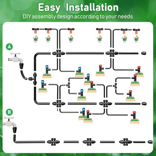 125FT Drip Irrigation System, Automatic Drip Irrigation Kit with 5/16" Main Tube & 1/4" Branch Tubing, Adjustable Drip Emitters, Garden Watering System for Flower Bed, Raised Beds, Lawn, Greenhouses