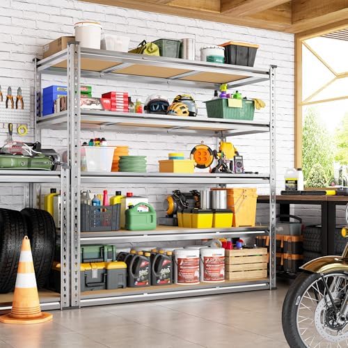Garage Shelving Load 3050LBS, 5-Tier Storage Shelves, Adjustable Garage Shelves, Shelving Units and Storage, Metal Shelf for Kitchen, Pantry, Warehouse, 48" W x 71.9" H x 17.9" D, Galvanized