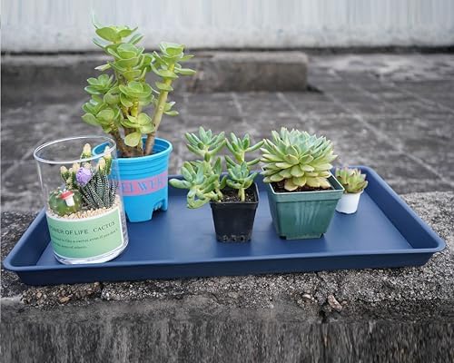 VUWEZ Rectangle Plant Tray, Plant Drip Tray, Plant Pot Saucers, Plant Germination Trays, Plant Saucers, 11'' x 9'' x 1.2'' (2 pack), Blue