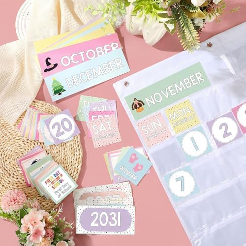Sinload Classroom Calendar Pocket Chart White, Colourful