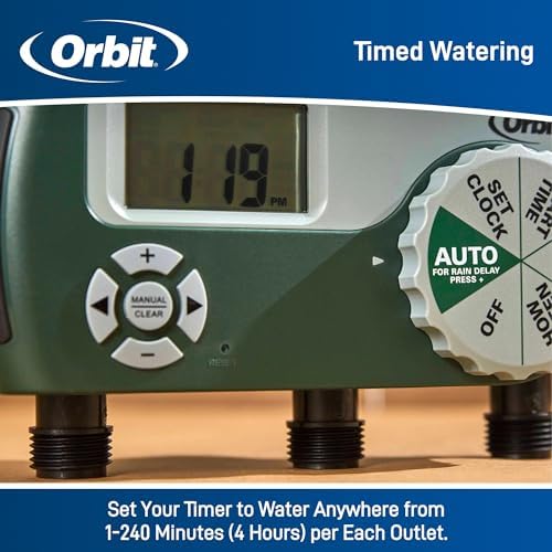 Orbit Programmable Digital Hose Watering Timer - 3 Outlet - Battery Powered - with LCD Screen - Built-in Rain Delay - Water-Resistant - 56082 (Pack of 4)