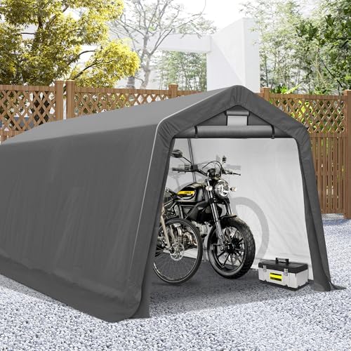 COVERONICS 8' x 14' Outdoor Portable Storage Shelter Shed, Grey