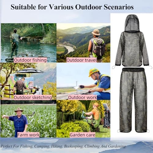 Super Tree Camo Mosquito Suit Net Bug Pants & Jacket Hood Sets with Carry Bag, Tape Measure, Full Body Protection Clothing