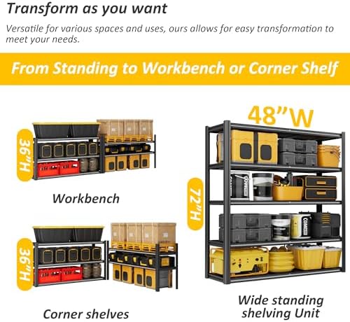 Durstruct 5 Tier Heavy Duty Metal Storage Rack 48”W x 24”D x 72”H