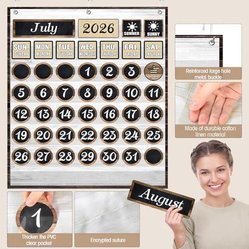 Sinload Classroom Calendar Pocket Chart Black, Industrial Chic