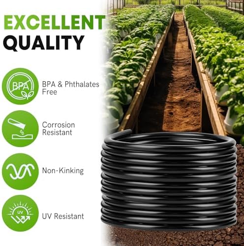 50FT 1/2"(OD) Drip Irrigation Tubing with 4 Fittings