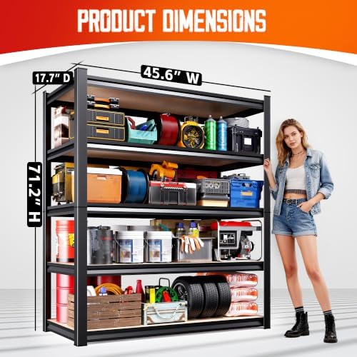 71"Hx46"Wx18"D Garage Shelving-2050 lbs 5 Tier Storage Shelves,Adjustable Heavy Duty Metal Shelving Unit and Storage Large Rack,Utility Steel Shelf for Warehouse Industrial Pantry Basement Black