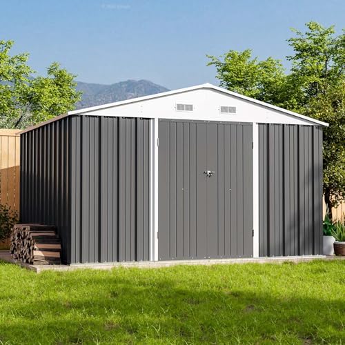 Patiowell 10x8 FT Outdoor Storage Shed with Floor Frame, Grey