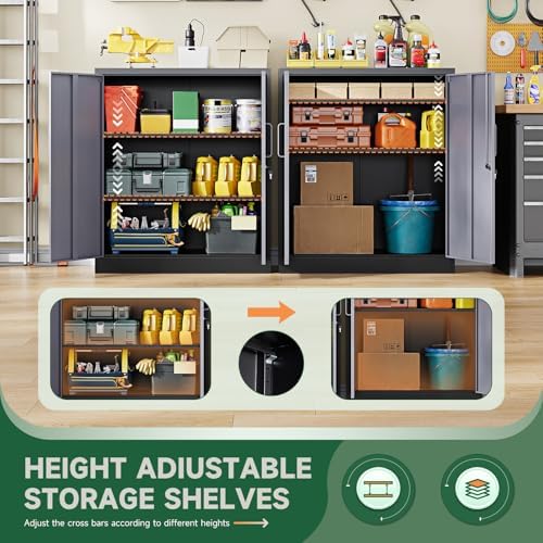 Letaya Metal Storage Cabinets with Lock Door and Shelves, Steel Garage Tool Cabinets for Home,Office, Warehouse,Lockers (36“-Black&Gray)