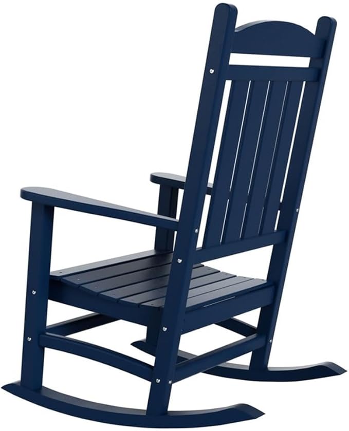 Costaelm Oversized Outdoor Rocking Chair, High Back Porch Rocker Chair, HDPE All Weather Resistant Outdoor Seating Furniture Wide Rocker Chair for Patio, Lawn, Garden, Navy Blue