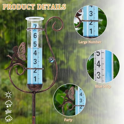 Rain Gauge Outdoor, Fairy Rain Gauges for Yard Patio Lawn Decor
