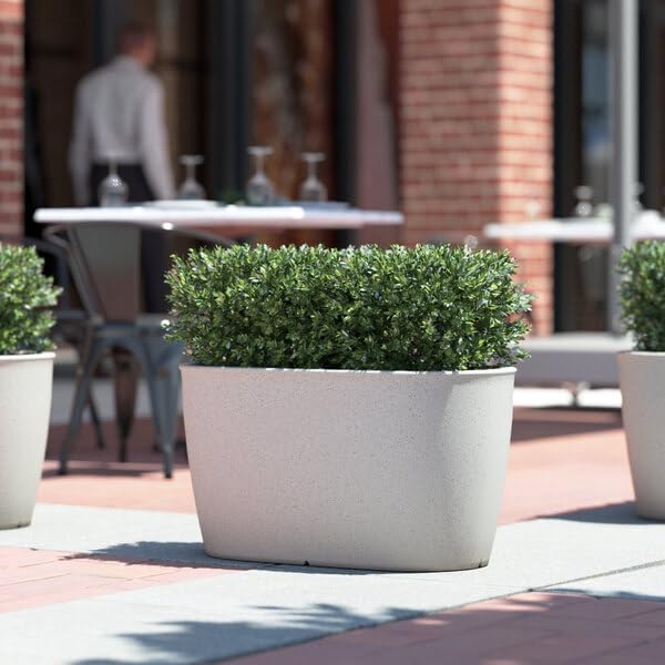 Marie Gray Oval Planter, Indoor Outdoor Polyethylene Container, 31.5 x 15.75 x 16.87 Inches, 18 Gallon, Stackable, UV-Resistant, Lightweight