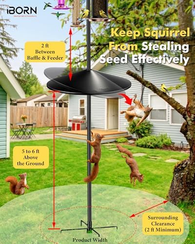 iBorn Squirrel Baffle for Bird Feeder Pole, 19.6” Oversized Squirrel Guard Baffle,All Metal Bird Feeder for Outdoors Protector, Pack of 2, Black