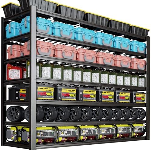 7 Tier Garage Shelving Heavy Duty,65" W Garage Shelves, 65" W x 96" H x 24" D Adjustable Storage Shelving Unit, Commercial Metal Shelves for Warehouse, Basement