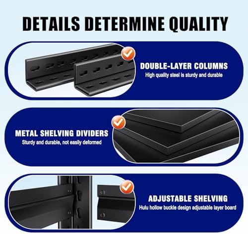 71.2" H Garage Shelving Heavy Duty Storage Shelves, Metal Adjustable Shelving Unit, Utility Garage Organizer Shelf for Basement, Pantry, Kitchen, Warehouse,15.7" Dx35.4 Wx71.2 H, Black