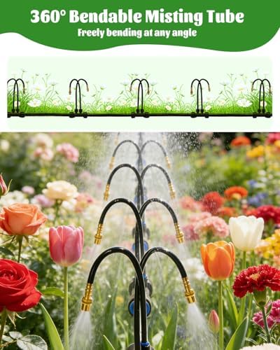 66FT Drip Irrigation System with 40 Nozzles, Automatic Drip Irrigation Kit, Garden Watering System with Dual-Head 360° Bendable Spray Nozzles for Lawn, Raised Bed (66FT, 40 Nozzles)