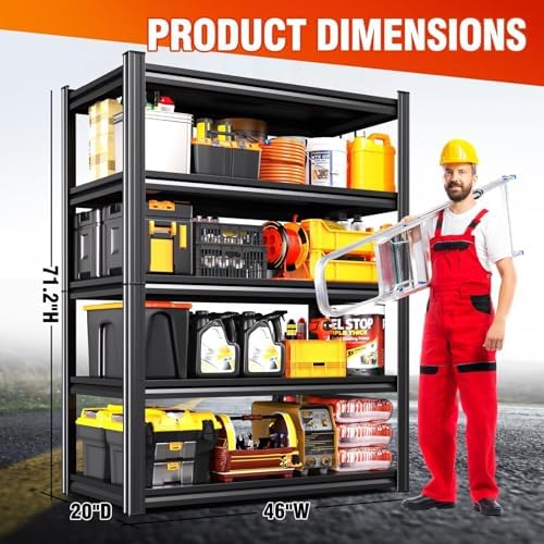 4-pack 46''W Storage Shelves,Adjustable Shelving Unit,5T Metal Garage Shelving ,Heavy Duty Garage Storage Shelves, Quick-Install Metal Shelving Unit Utility Rack Shelf for Warehouse 72H*46W*20''D