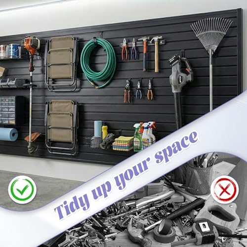 SMARTSTANDARD Heavy Duty PVC Slatwall Panels 4x8 ft, Interlocking Garage Wall Organizer System, Tool Board for Retail Display, Workshop & Home Storage - Black
