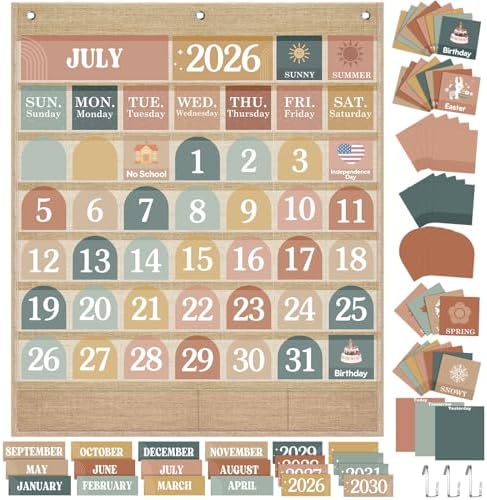 Sinload Classroom Calendar Pocket Chart Linen Color, Modern Boho 2