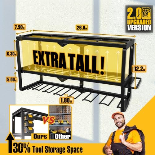 Spampur Power Tool Organizer for Tool Storage, Drill Holder Wall Mount with Screwdriver Organizer, Tool Holder for Garage Wall Organization, Heavy Duty Metal Tool Shelf with Battery Holder