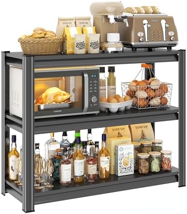 3 Tier Kitchen Shelves, Storage Shelving Unit, Adjustable Metal Shelving, 1200LBS Racks for Storage, Pantry Shelves Sturdy Steel Shelf for Kitchen Pantry Coffee Bar, Black
