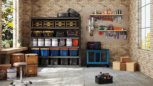 5-Tier Heavy Duty Garage Shelving, 5,000 lbs Capacity Adjustable Metal Storage Shelving Unit for Garage, Basement, Warehouse & Workshop, 62" W x 24" D x 72" H