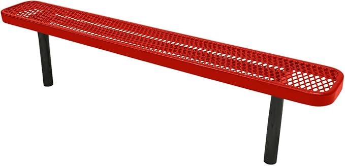 COATEDOUTDOORFURNITURE Coated Outdoor Furniture Heavy-Duty Outdoor Bench Thermoplastic Coated, Expanded Metal, Commercial-Grade Seating, Made in America (Inground Without Back, 6 Ft, Red)