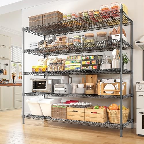 REIBII 55.5" W Storage Shelves 3200LBS Wire Shelving Unit 5 Tier Metal Shelving Heavy Duty Garage Shelving Metal Shelves for Storage Rack Adjustable Pantry Shelf, 55.5" W X 18''D X 71" H, 4PCS
