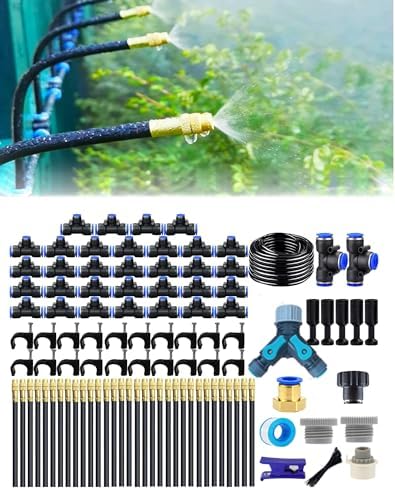 New drip Irrigation kit, Automatic Garden Watering System, Quick Connector and 360-degree Bending Dropper atomizing Copper Nozzle, Garden Plant Lawn Courtyard Watering System. (165FT)