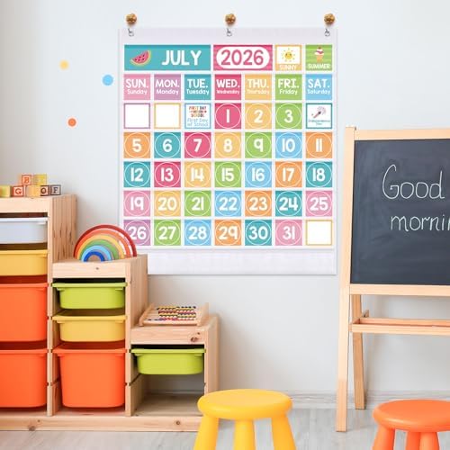 Sinload Classroom Calendar Pocket Chart White, Pastel